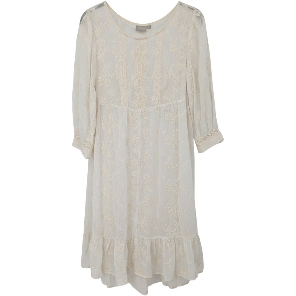 eShakti Ethereal Dress Women 6 Cream Ivory Embroider Lace Chiffon Boho Romantic